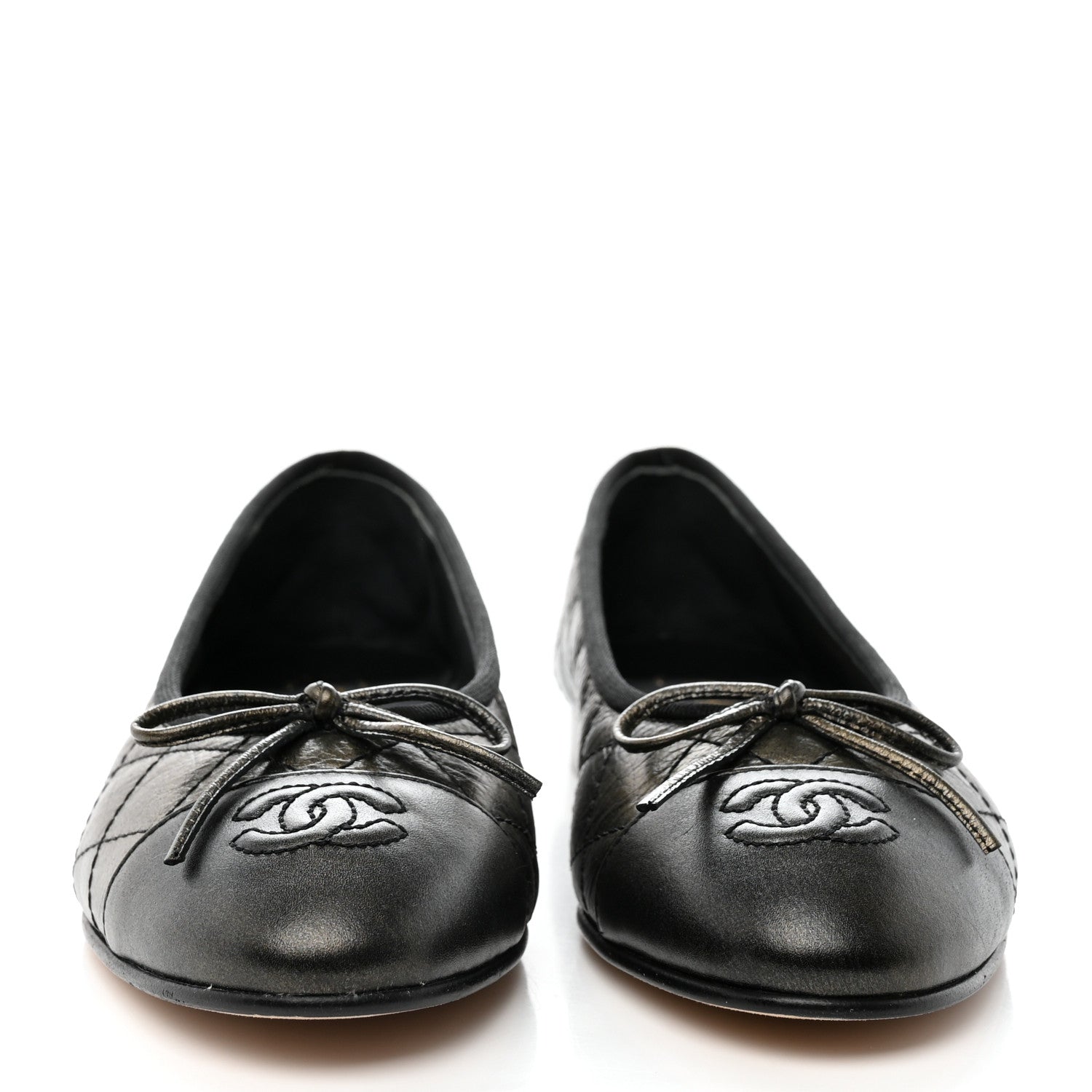 Chanel Metallic Aged Calfskin Quilted CC Cap Toe Ballerina Flats 36.5 Dark Brown 2 of 17