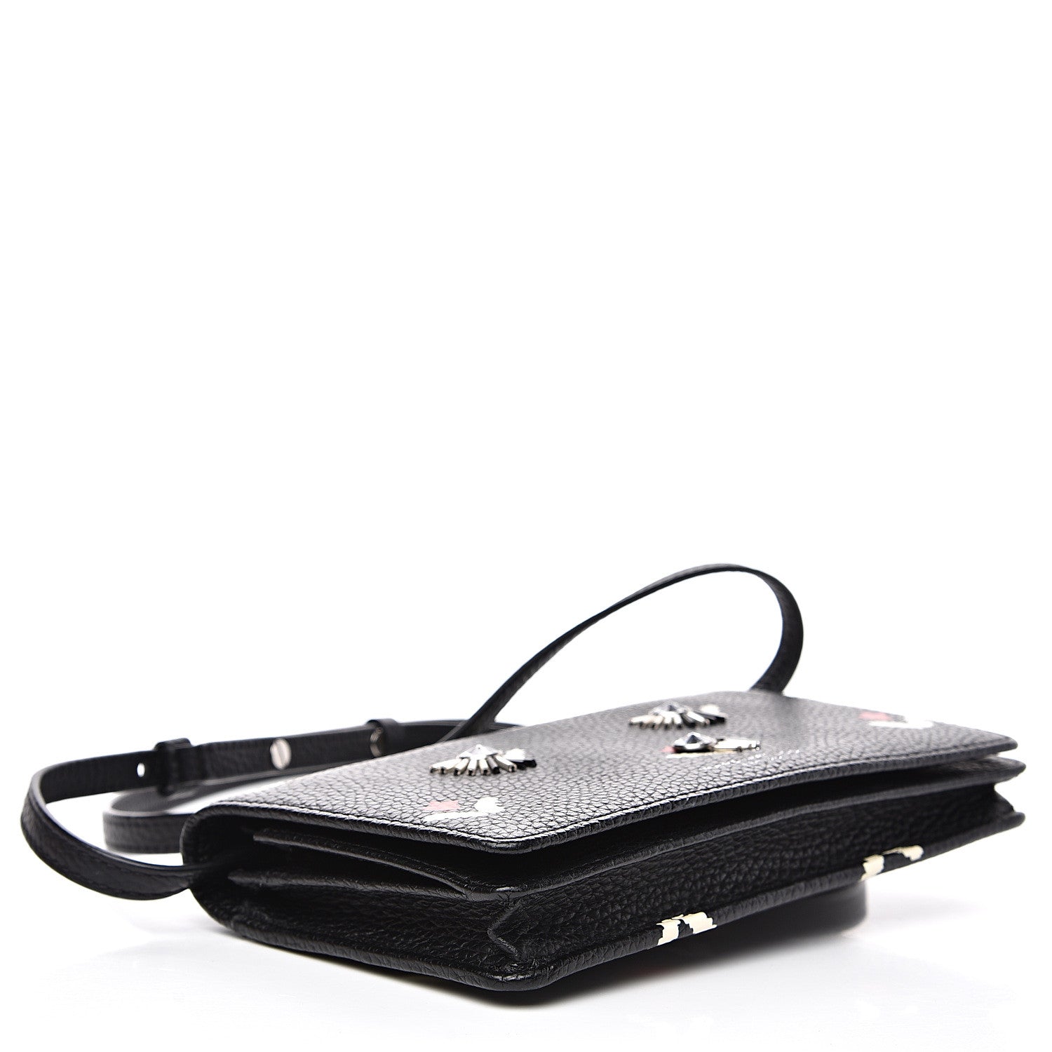 Marc Jacobs Grained Calfskin Embellished Tulip Print Wallet Crossbody Black Multicolor 3 of 12