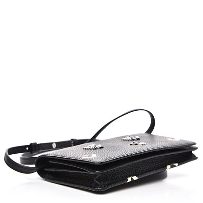 Marc Jacobs Grained Calfskin Embellished Tulip Print Wallet Crossbody Black Multicolor 3 of 12