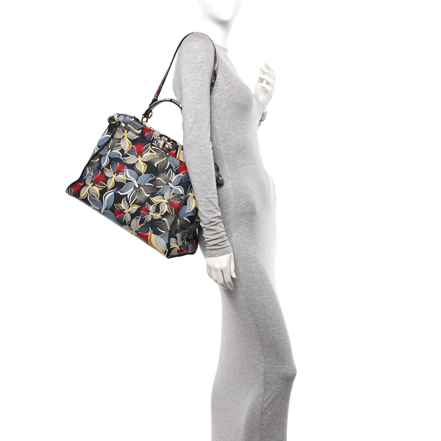 Calfskin Orchid Large Peekaboo Iconic Satchel Black Multicolor