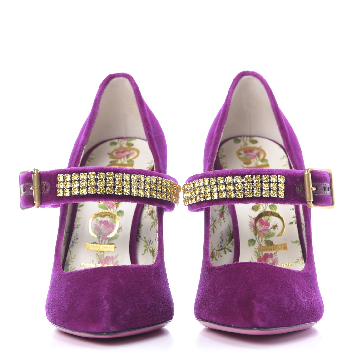 Gucci Velvet Crystal Embellished Sylvie High Heel Pumps 36.5 Fucsia Violet Cyclamen 2 of 10