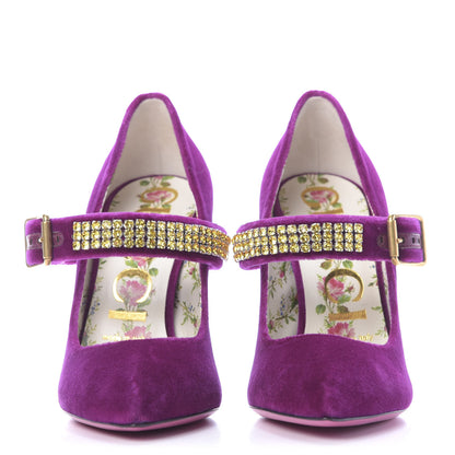 Gucci Velvet Crystal Embellished Sylvie High Heel Pumps 36.5 Fucsia Violet Cyclamen 2 of 10