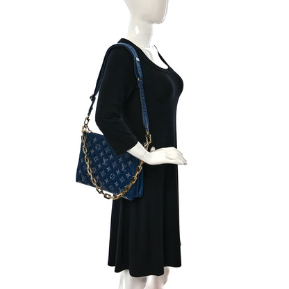 Louis Vuitton Lambskin Embossed Monogram Coussin PM Denim Blue 2 of 15