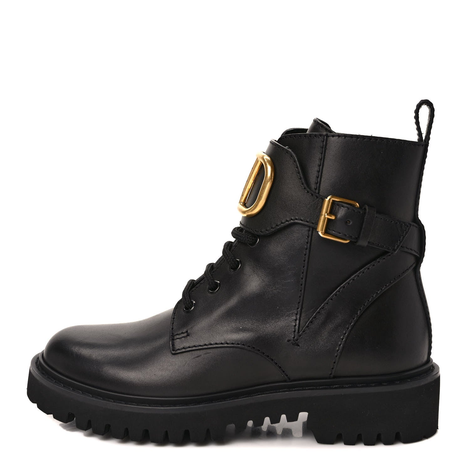 Valentino Garavani Calfskin Womens VLOGO 35mm Combat Boots 37 Black 1 of 9