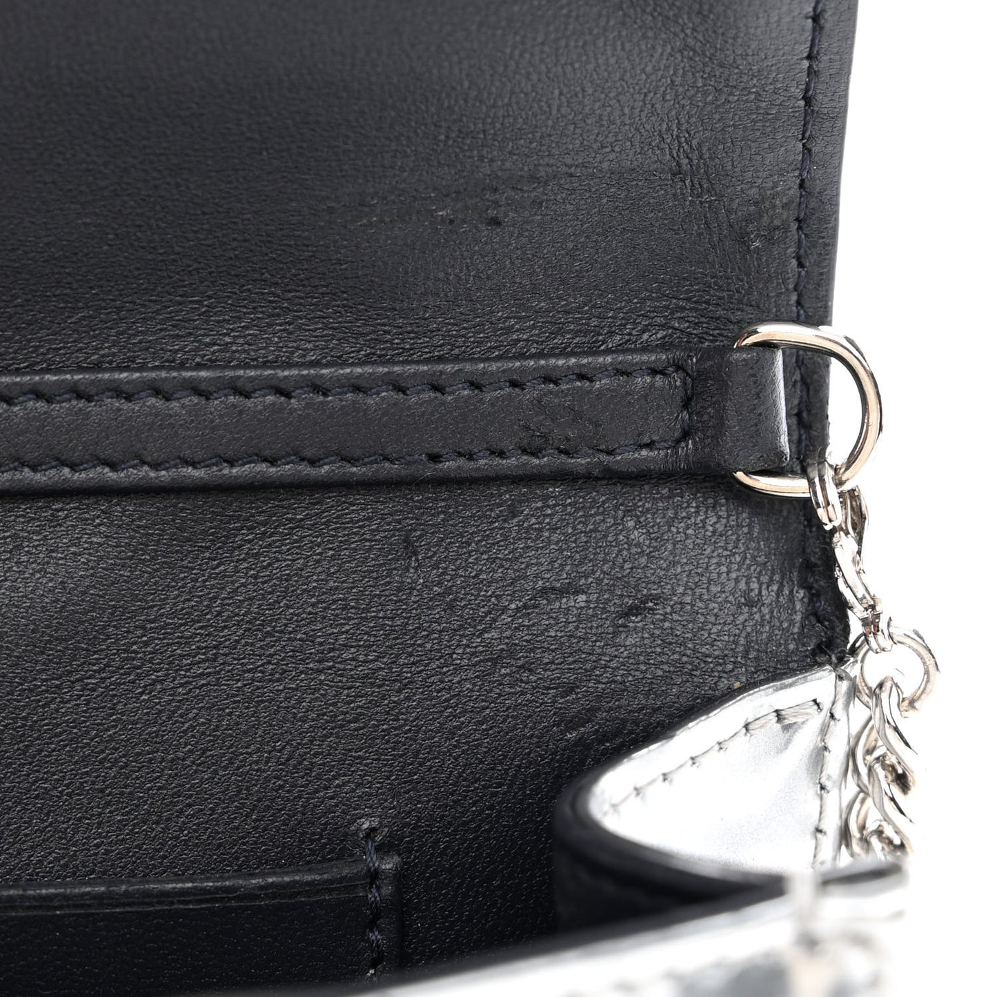 Metallic Patent Micro-Cannage Diorama Wallet on Chain Pouch Silver