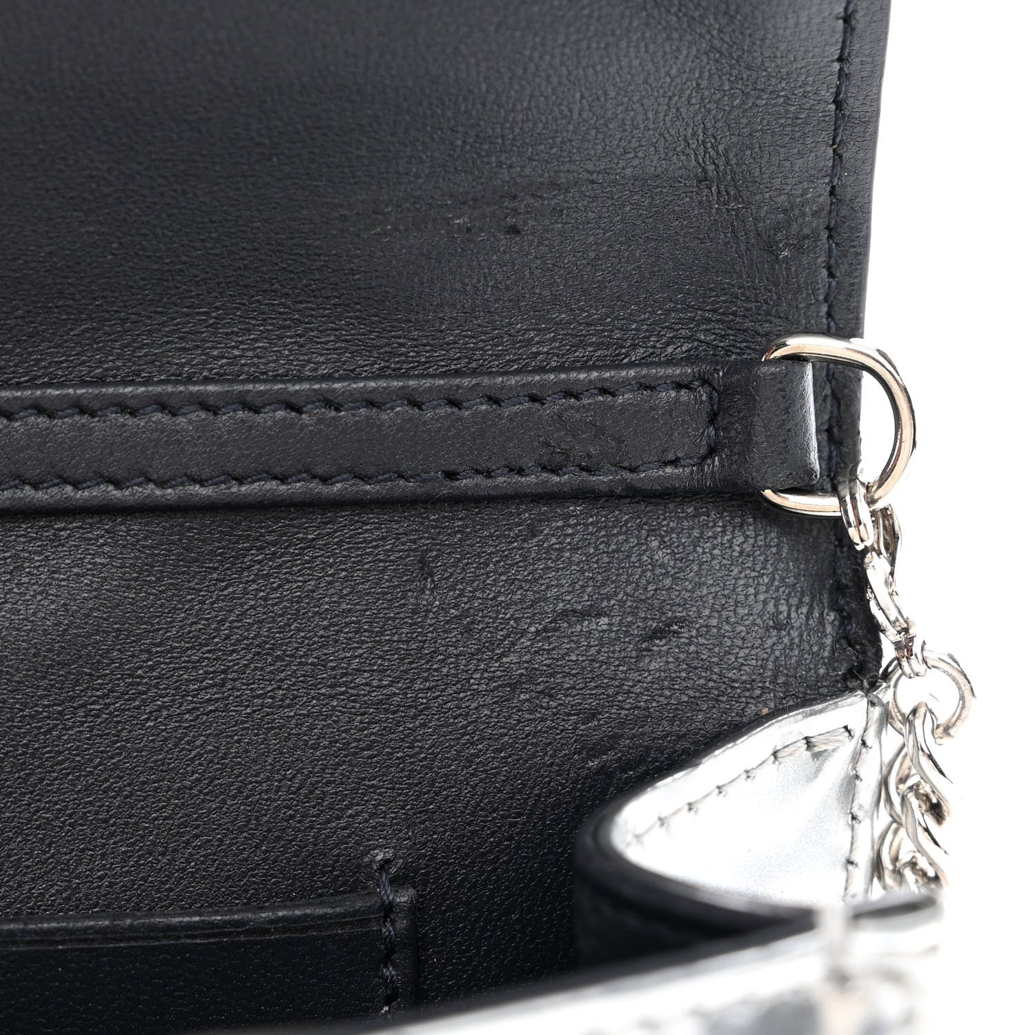 Christian Dior Metallic Patent Micro-Cannage Diorama Wallet on Chain Pouch Silver 13 of 13