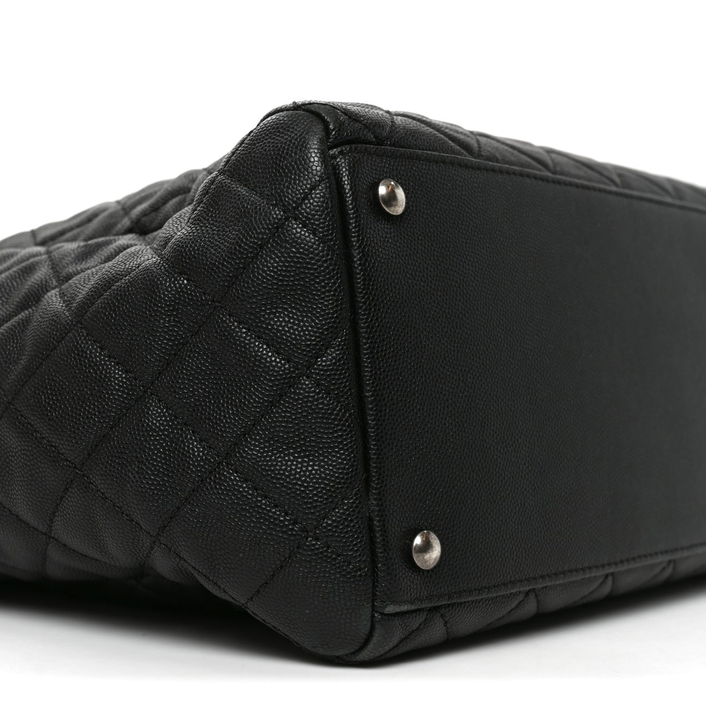 Caviar Quilted Large Coco Handle Shopping Tote Black