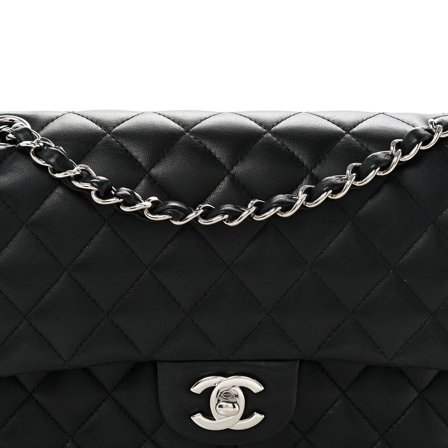 Lambskin Quilted Medium Double Flap Black
