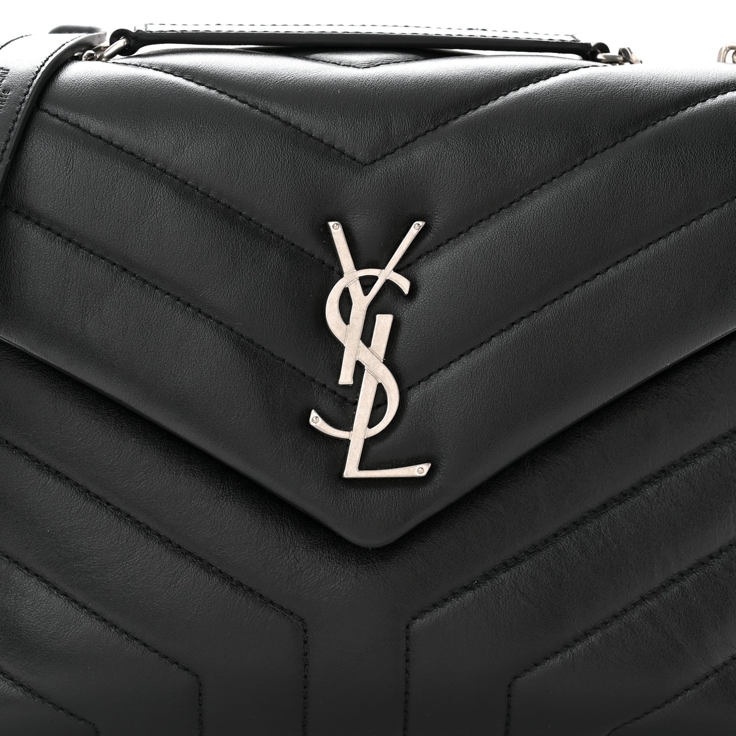 SAINT LAURENT Calfskin Y Quilted Monogram Small Loulou Chain Satchel Black