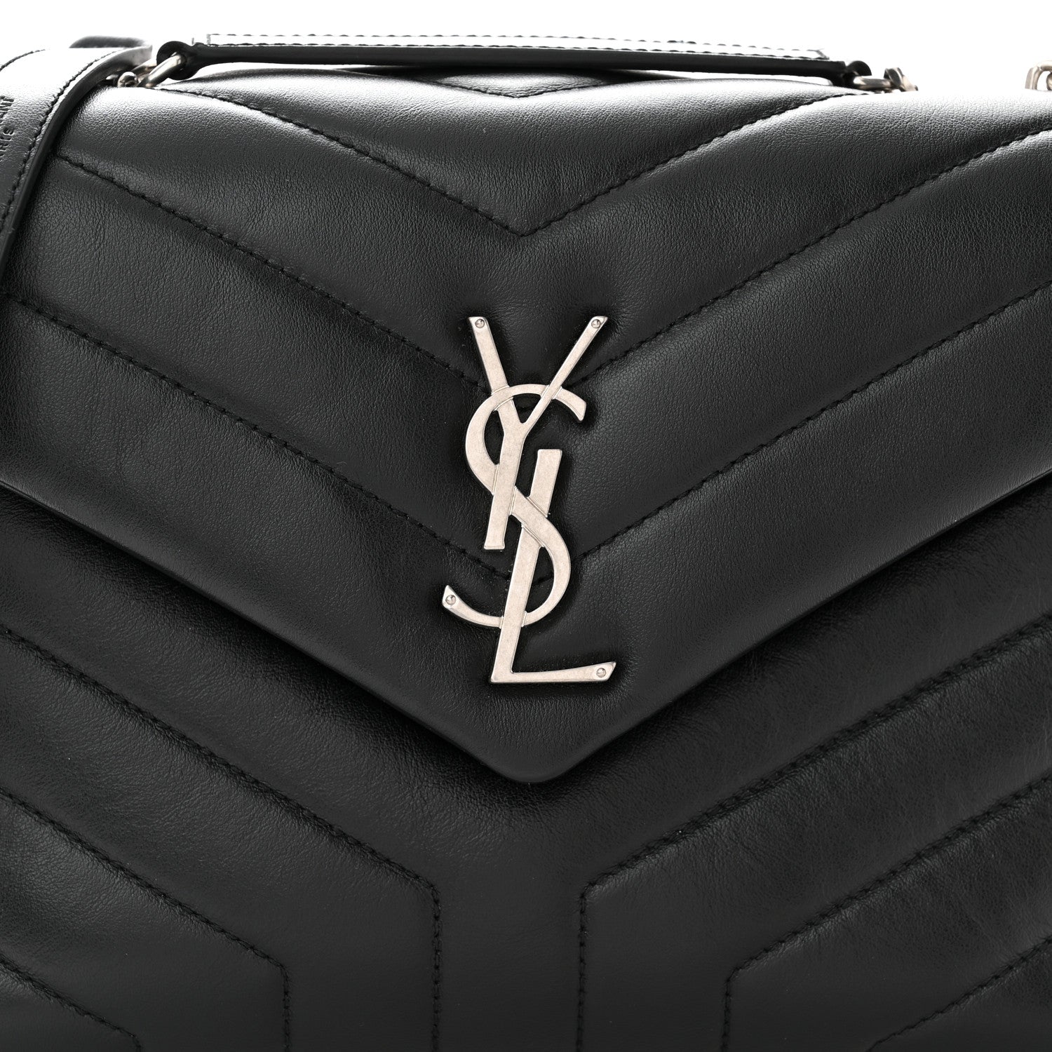 Saint Laurent SAINT LAURENT Calfskin Y Quilted Monogram Small Loulou Chain Satchel Black 7 of 9