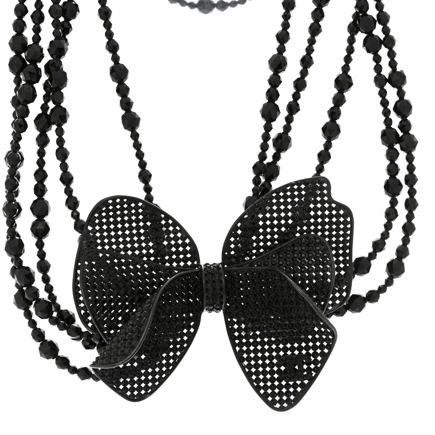 Crystal Beaded CC Bow Multi Strand Necklace Black