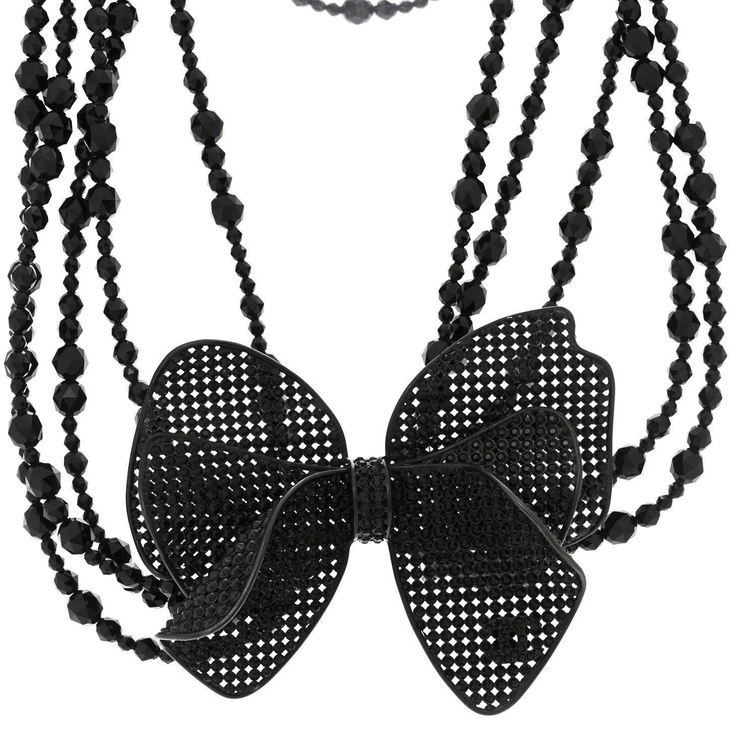 Chanel Crystal Beaded CC Bow Multi Strand Necklace Black 4 of 7