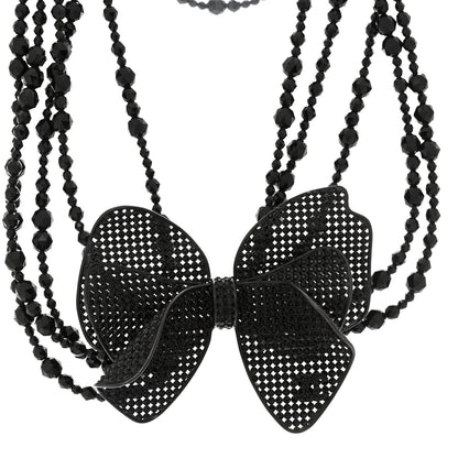 Chanel Crystal Beaded CC Bow Multi Strand Necklace Black 4 of 7