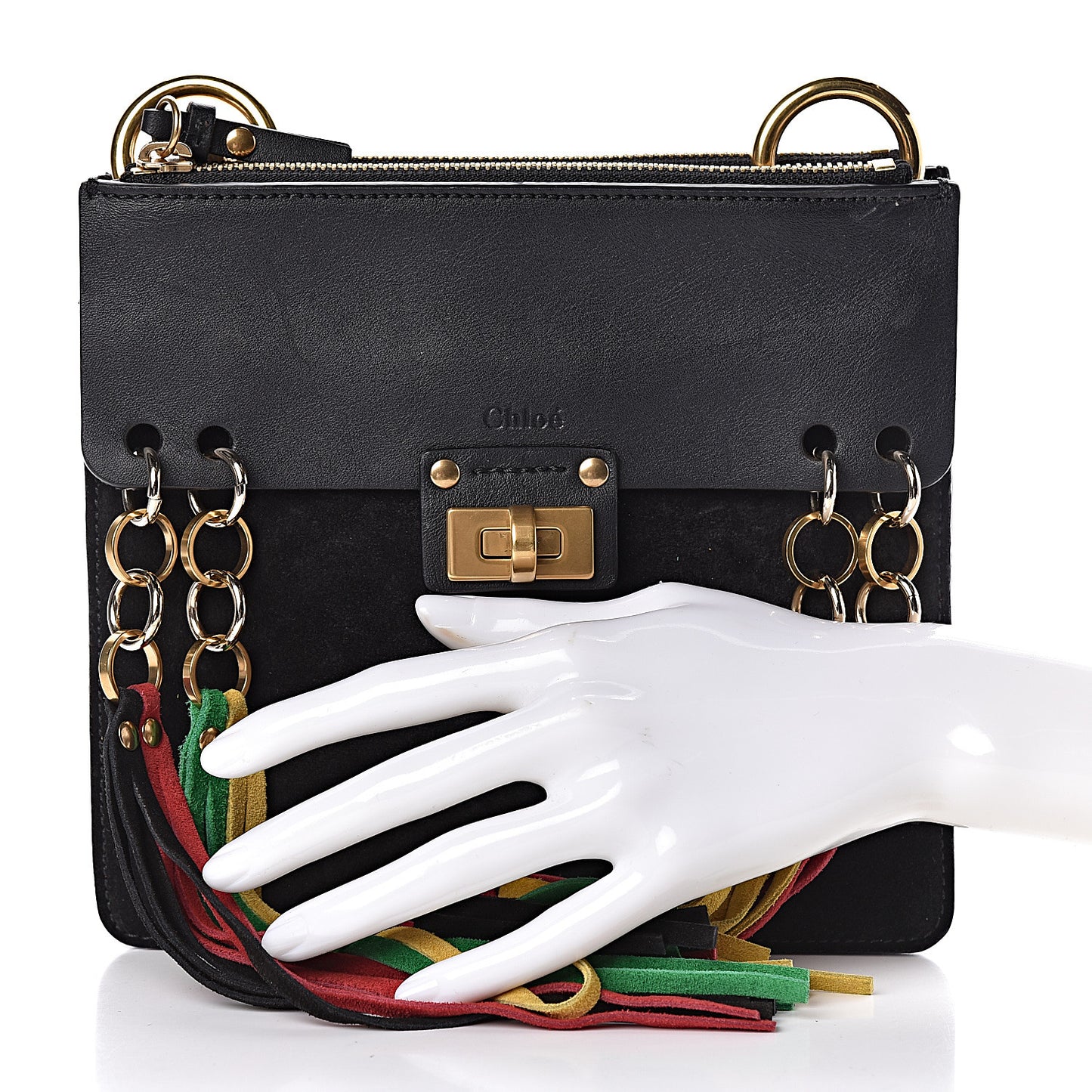 Calfskin Suede Small Jane Fringe Bag Black