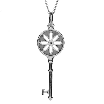 Tiffany Sterling Silver Diamond Small Daisy Key Pendant Necklace 5 of 9