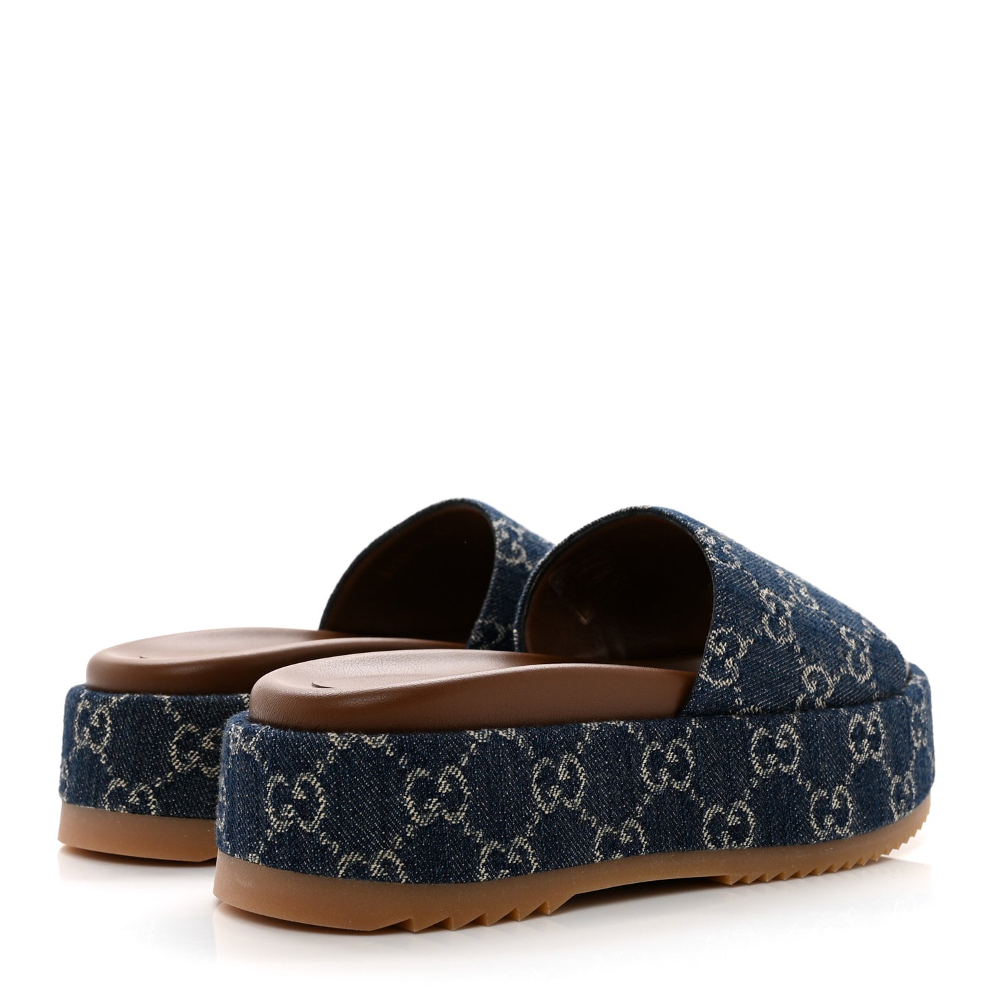 New Denim GG Monogram Angelina Platform 55mm Slide Sandals 36.5 Blue Tea