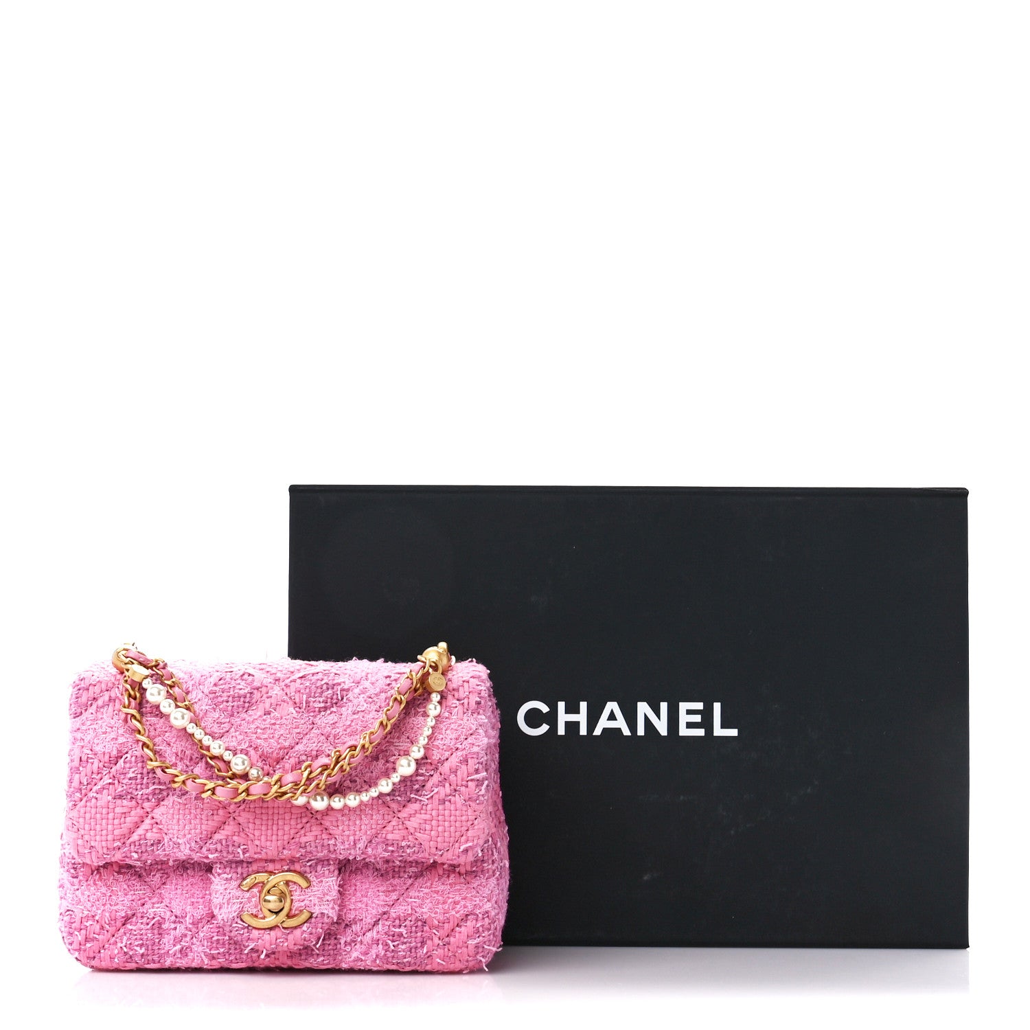 Chanel Tweed Quilted Pearl Twist Mini Square Flap Pink Dark Pink 11 of 11