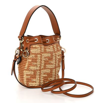 Fendi Raffia Vitello Seta F is Fendi FF Woven Mini Mon Tresor Bucket Bag Brick Natural 3 of 10