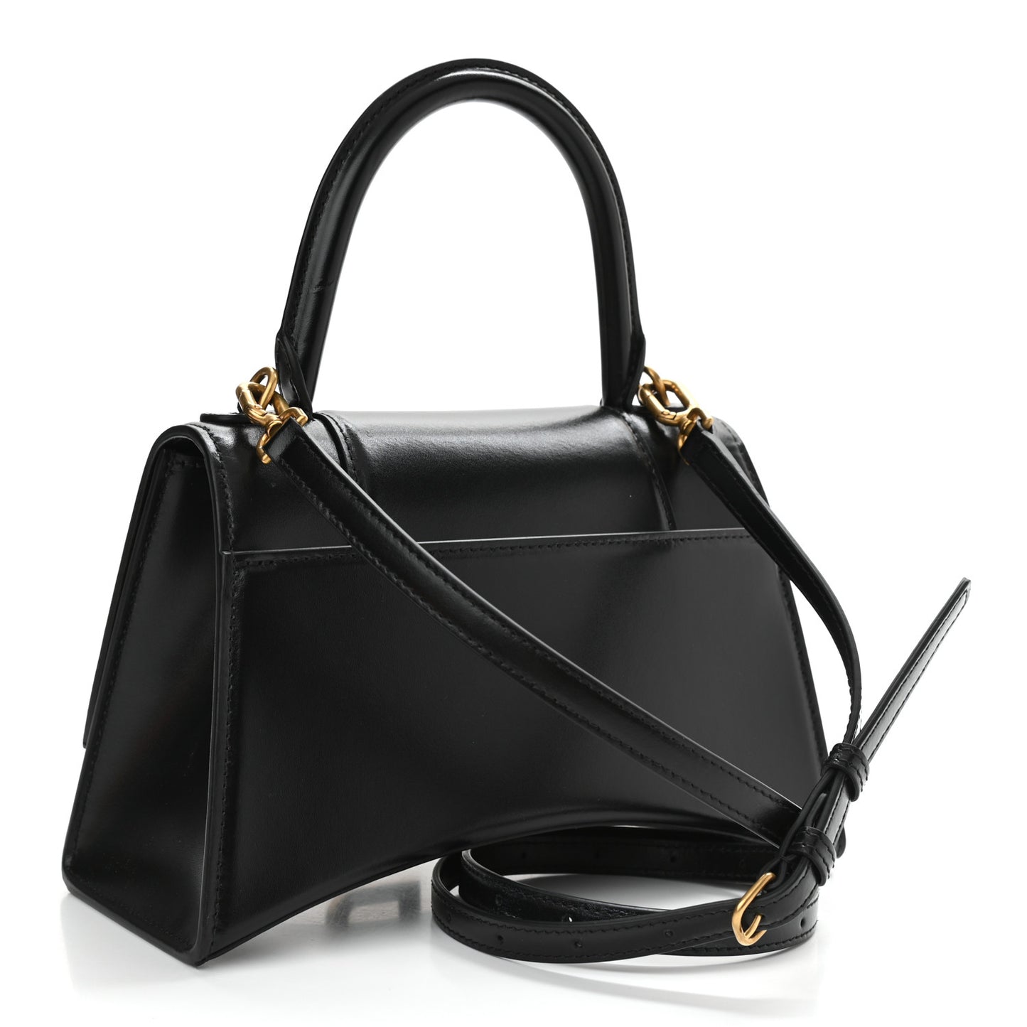 Shiny Box Calfskin Small Hourglass Top Handle Bag Black