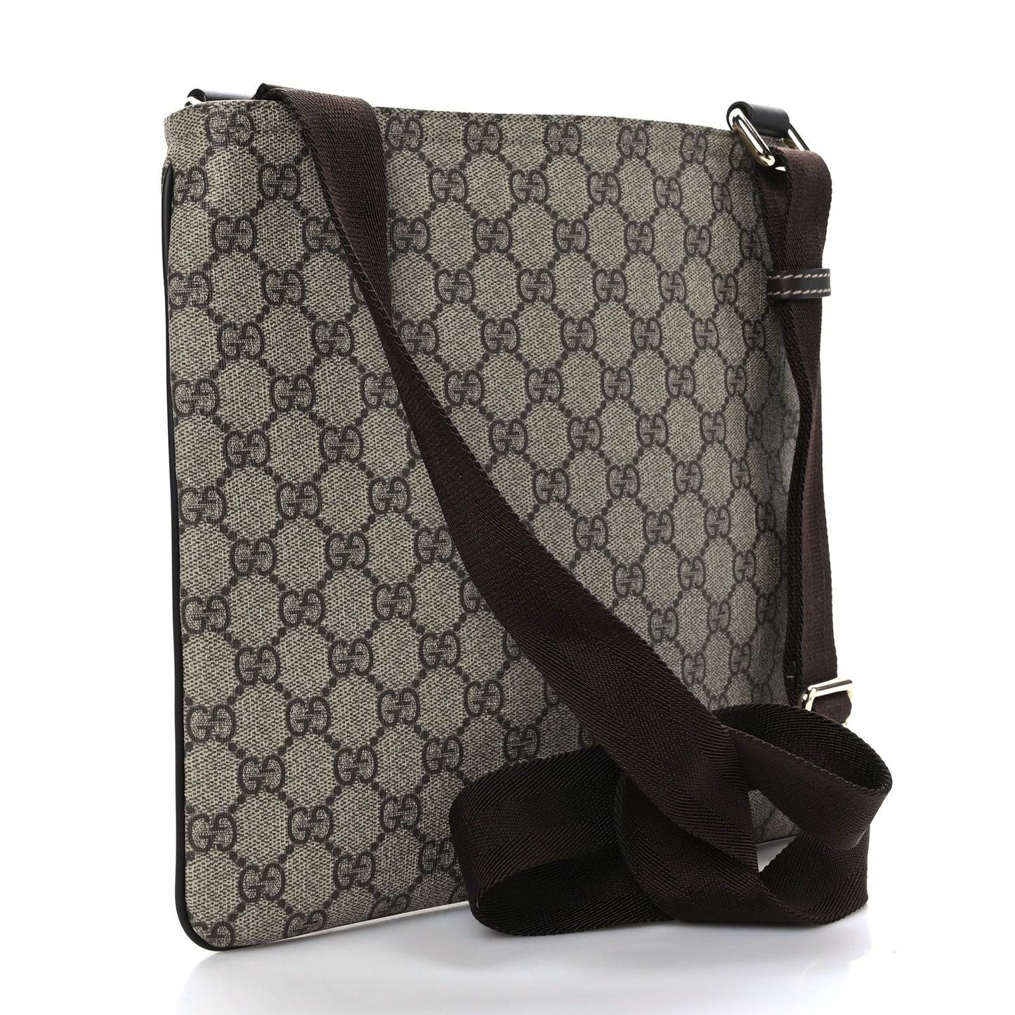 GG Supreme Monogram Selleria Calfskin Small Flat Side Zip Messenger Bag Beige Ebony Cocoa Dark Chocolate