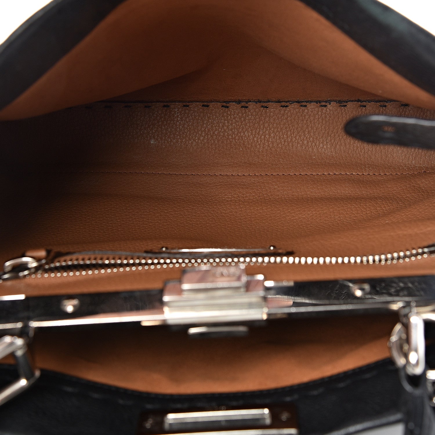 Fendi Cuoio Romano Selleria Bi-Color Medium Peekaboo Iconic Satchel Black Mou 6 of 17