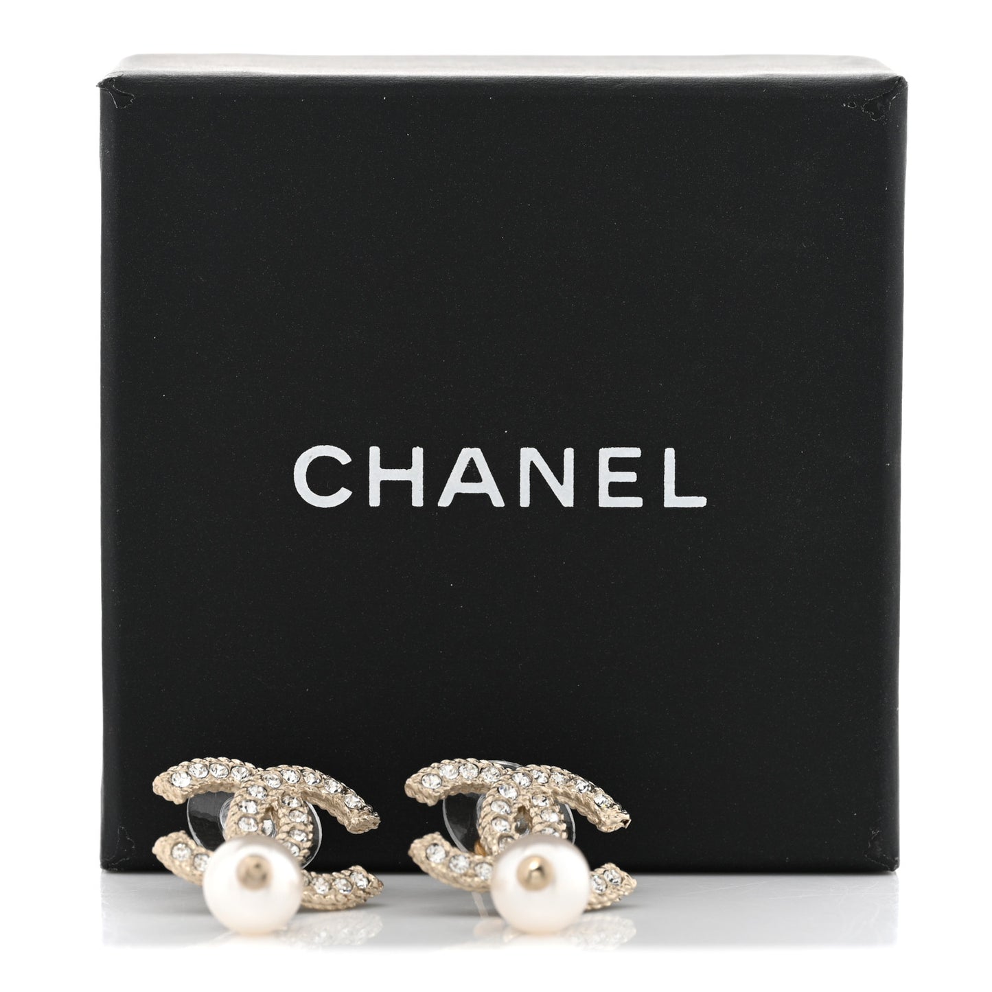 Crystal Pearl CC Treasure Chest Drop Earrings Light Gold