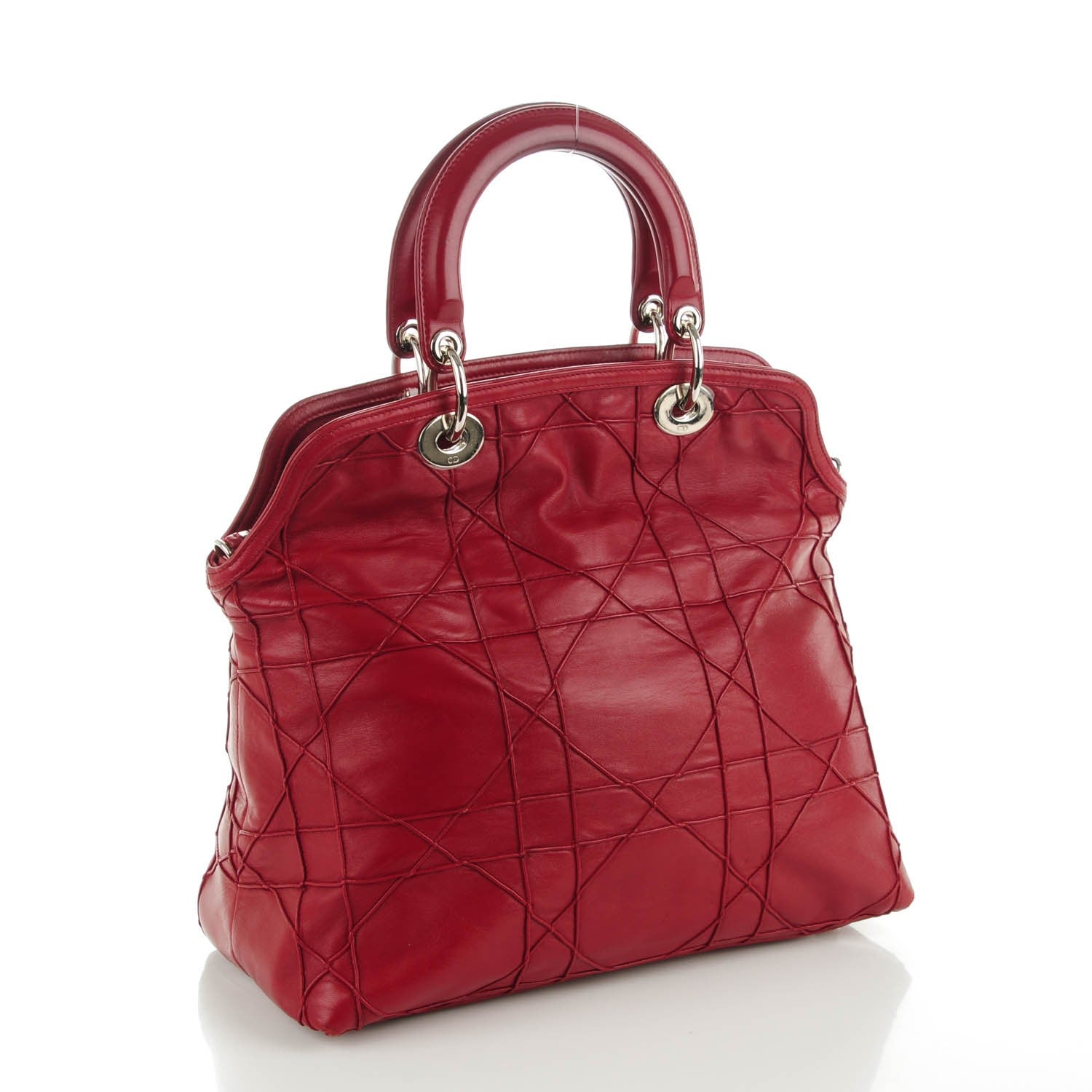 Christian Dior Lambskin Cannage Medium Granville Tote Red 4 of 19