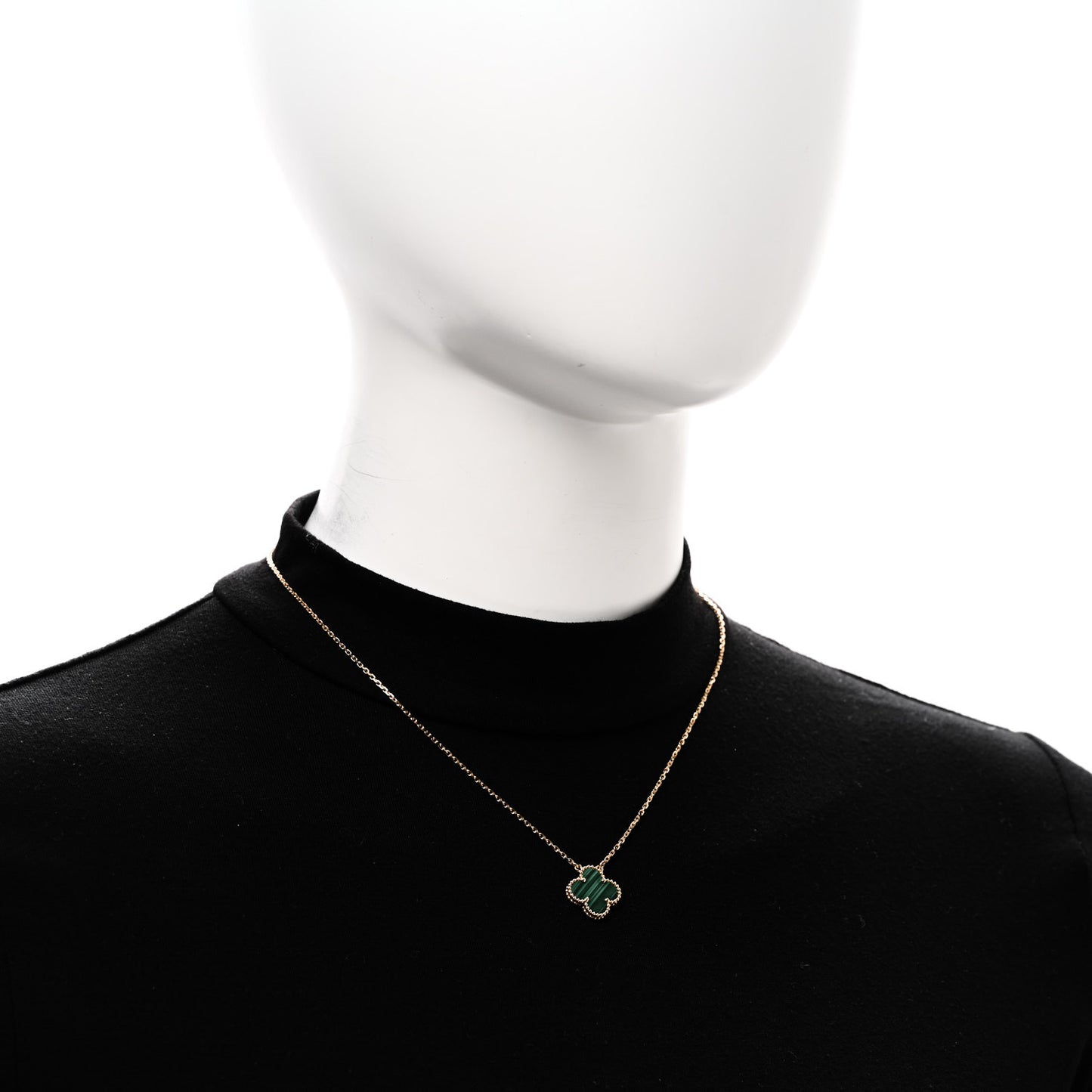 18K Yellow Gold Malachite Vintage Alhambra Pendant Necklace