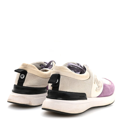 Chanel Nylon Calfskin Suede CC Womens Sneakers 36 White Light Grey Purple 5 of 7