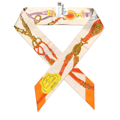 Hermes Silk Brides de Gala Applique Pique Twilly Creme Orange Jaune 1 of 4