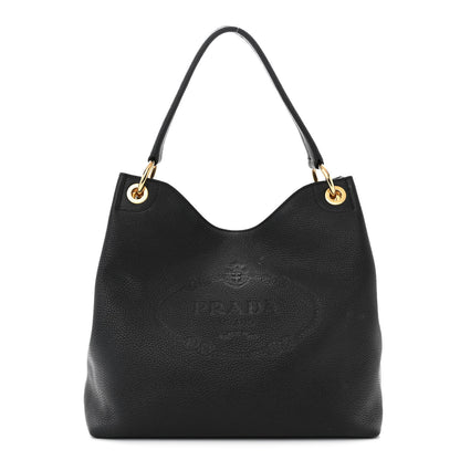 Prada Vitello Phenix Embossed Logo Hobo Black 1 of 12