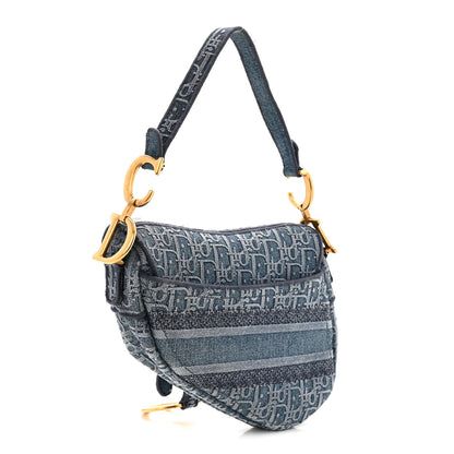 Christian Dior Oblique Embroidered Saddle Bag Denim Blue 3 of 12