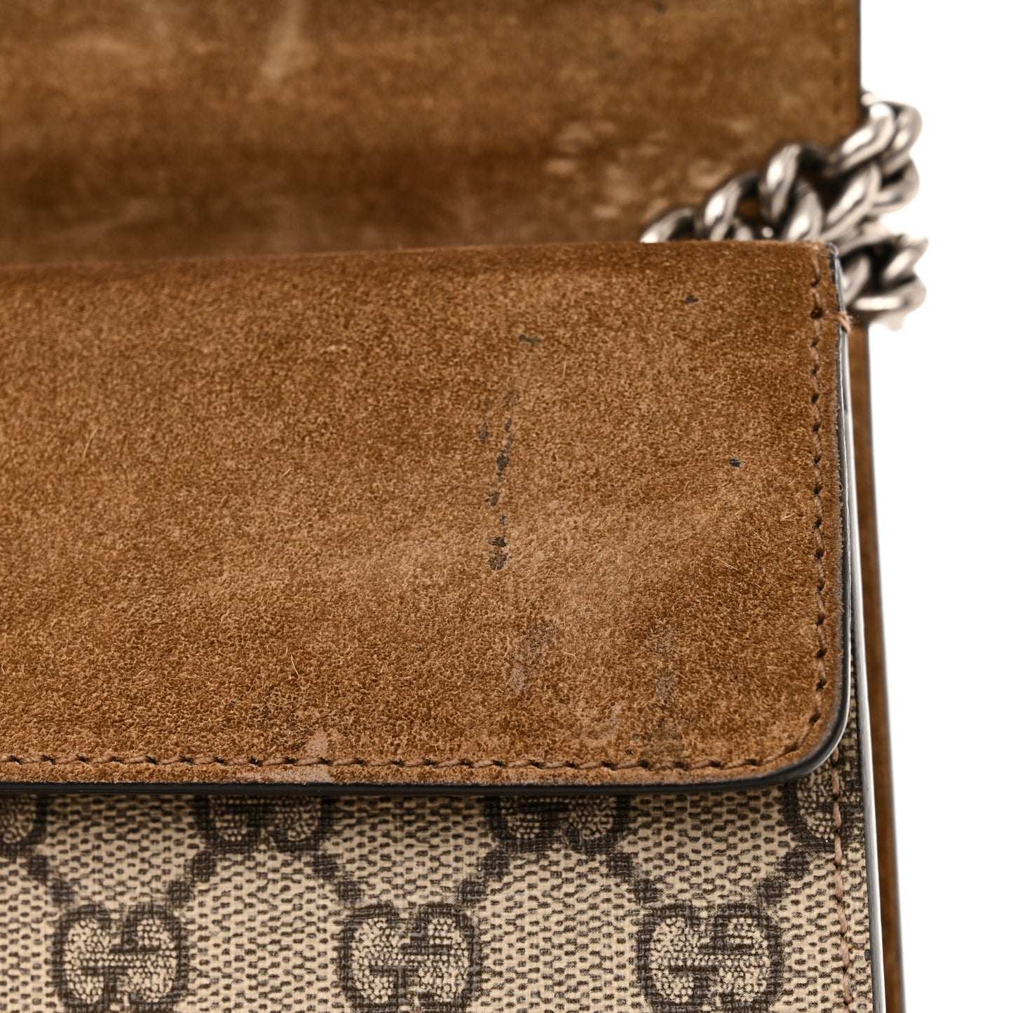 GG Supreme Monogram Suede Crystal Small Dionysus Shoulder Bag Beige Ebony Taupe
