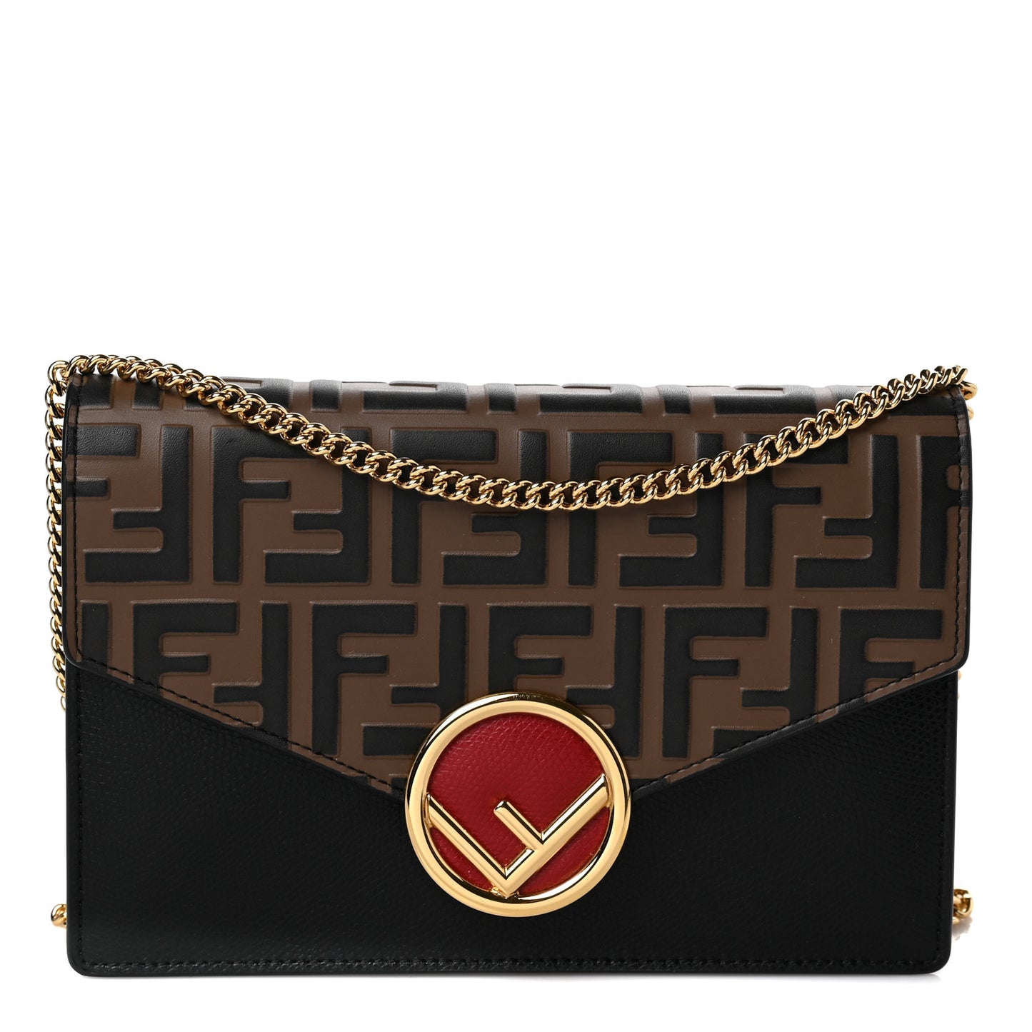 Vitello Cruise F is Fendi Bi-Color FF 1974 Embossed Medium Envelope Wallet On Chain Black Maya