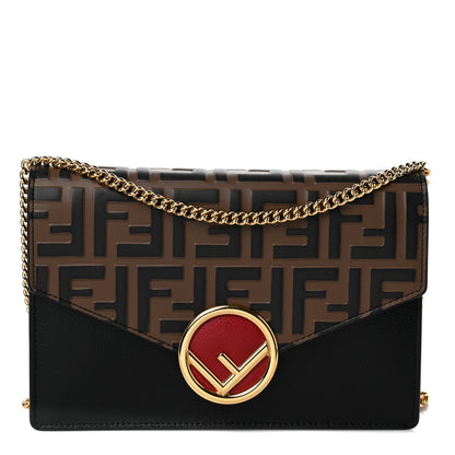Fendi Vitello Cruise F is Fendi Bi-Color FF 1974 Embossed Medium Envelope Wallet On Chain Black Maya 1 of 11
