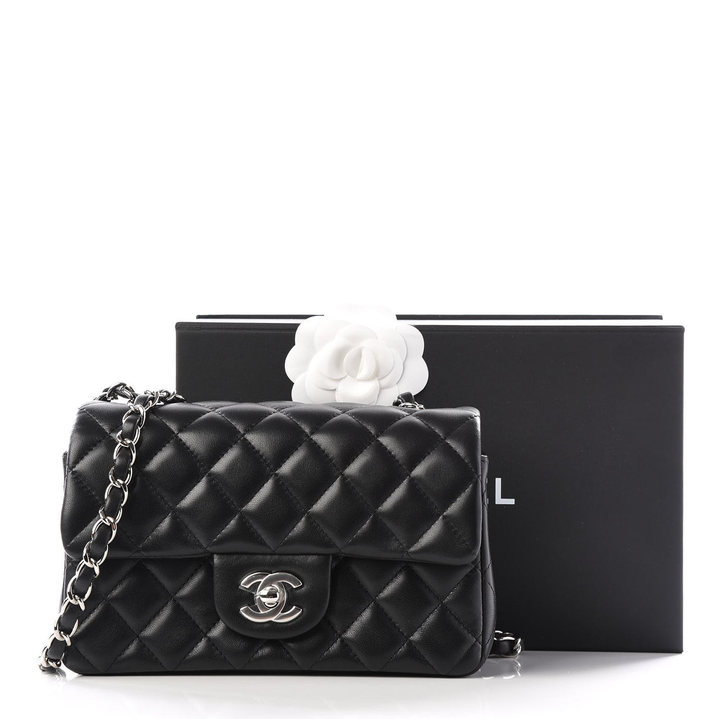 Lambskin Quilted Mini Rectangular Flap Black