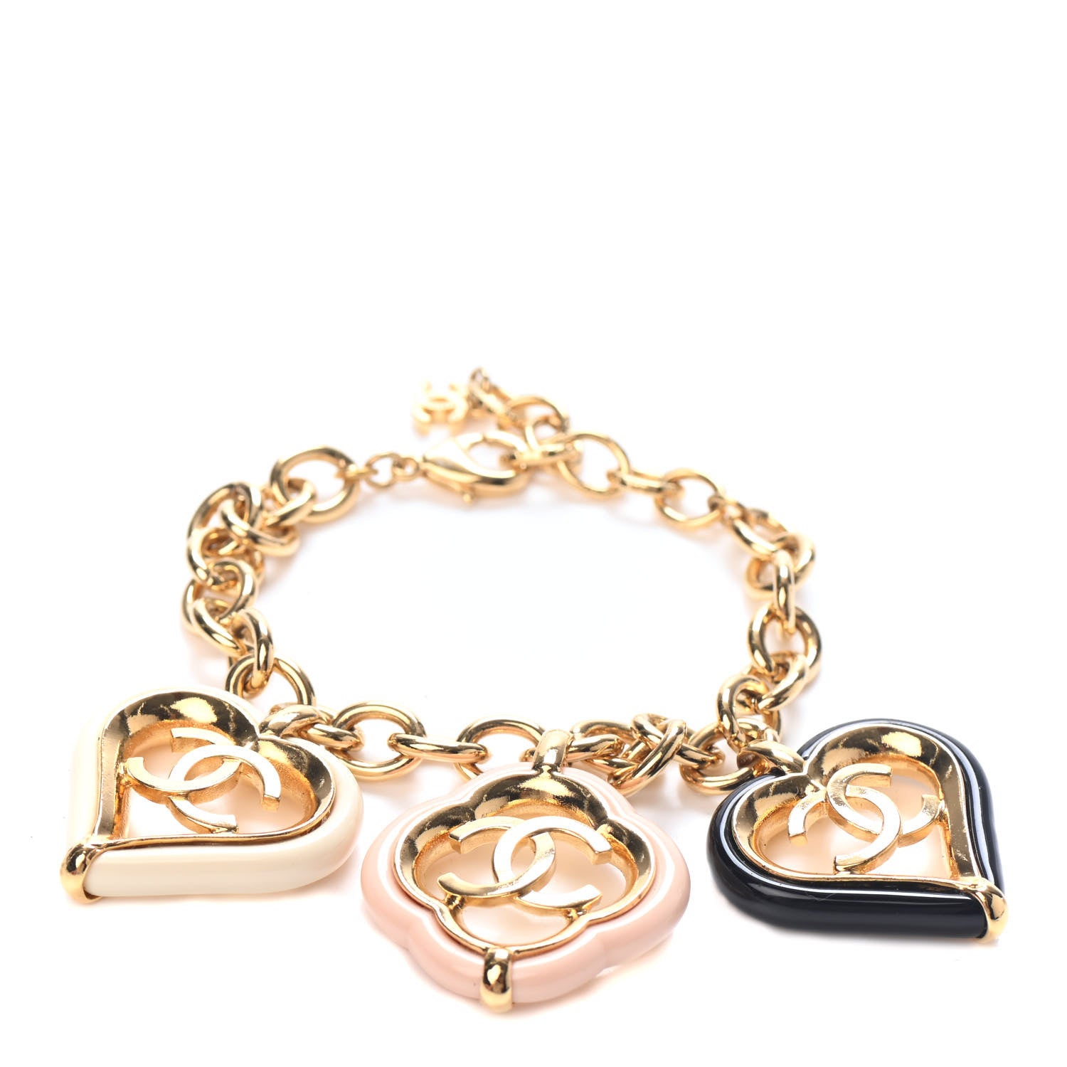 Chanel CC Charm Bracelet Gold Beige Navy 1 of 3