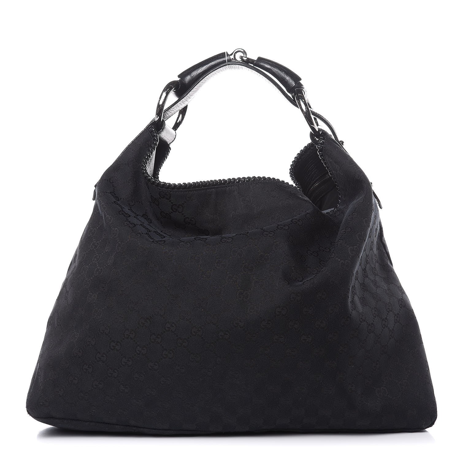 Gucci Monogram Large Horsebit Chain Hobo Black 1 of 11