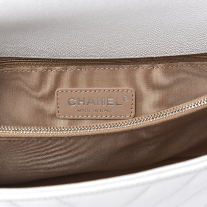 Chanel Iridescent Caviar Chevron Quilted Small Coco Handle Flap White 5 of 10
