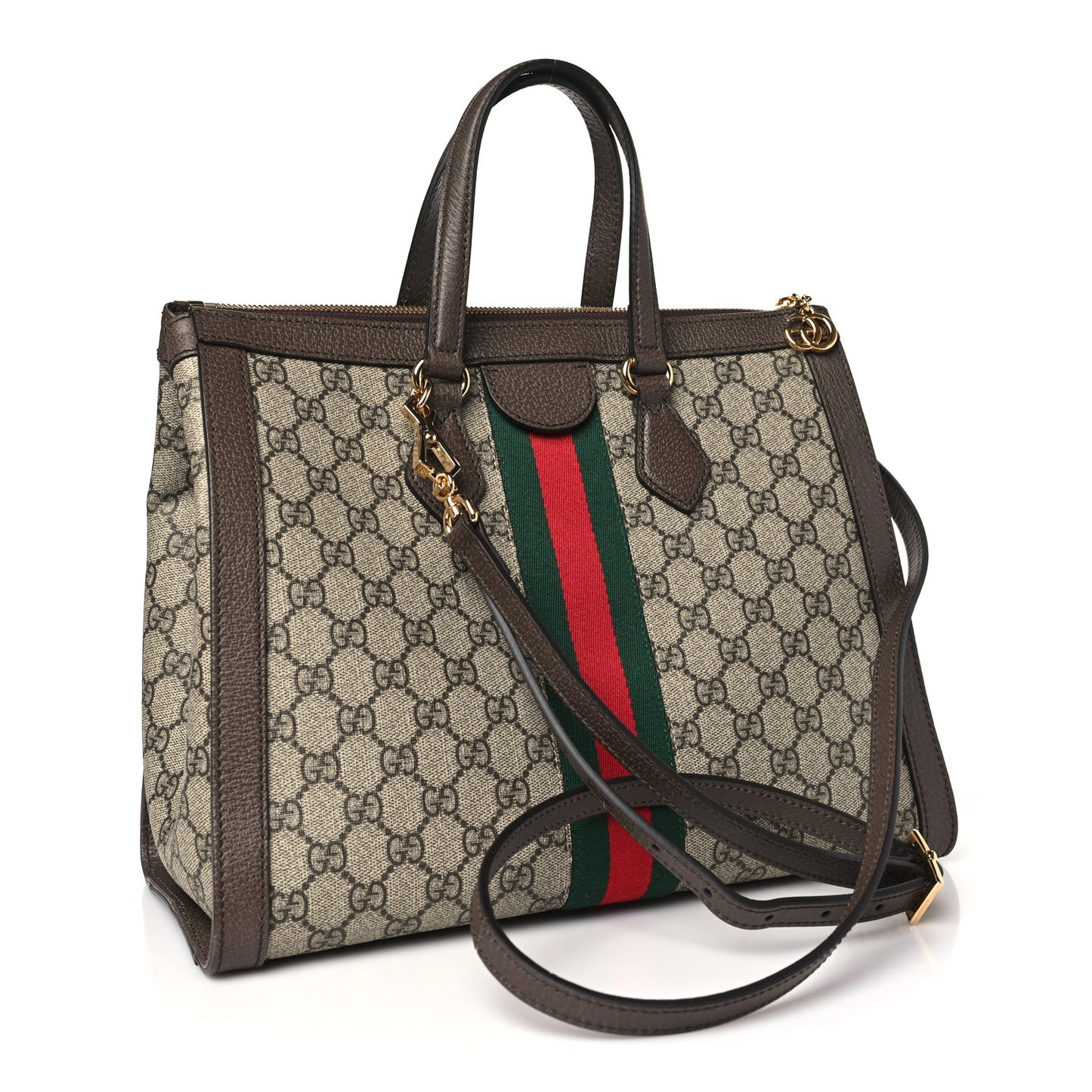 GG Supreme Monogram Web Medium Ophidia Tote Bag Brown