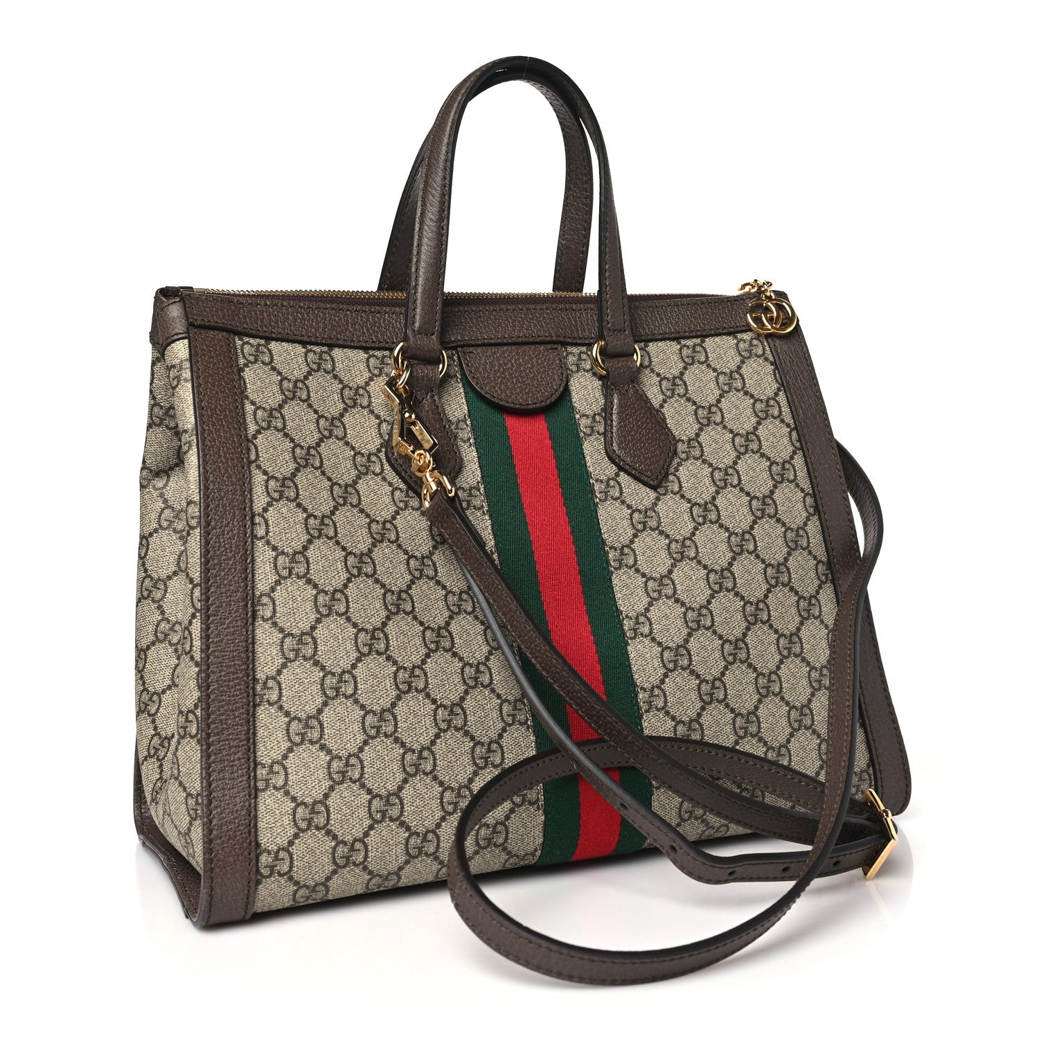 Gucci GG Supreme Monogram Web Medium Ophidia Tote Bag Brown 3 of 10