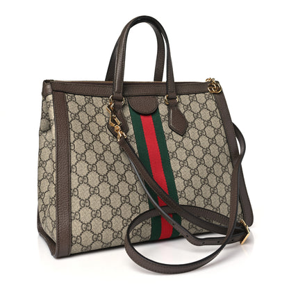 Gucci GG Supreme Monogram Web Medium Ophidia Tote Bag Brown 3 of 10