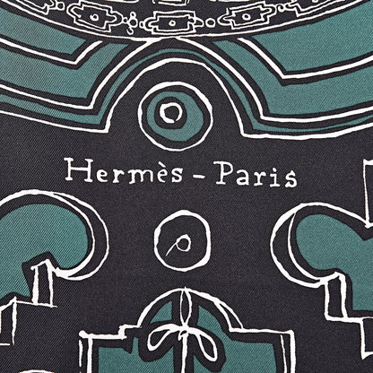 Hermes Silk Serio Ludere Scarf 90 Vert Black White 4 of 8