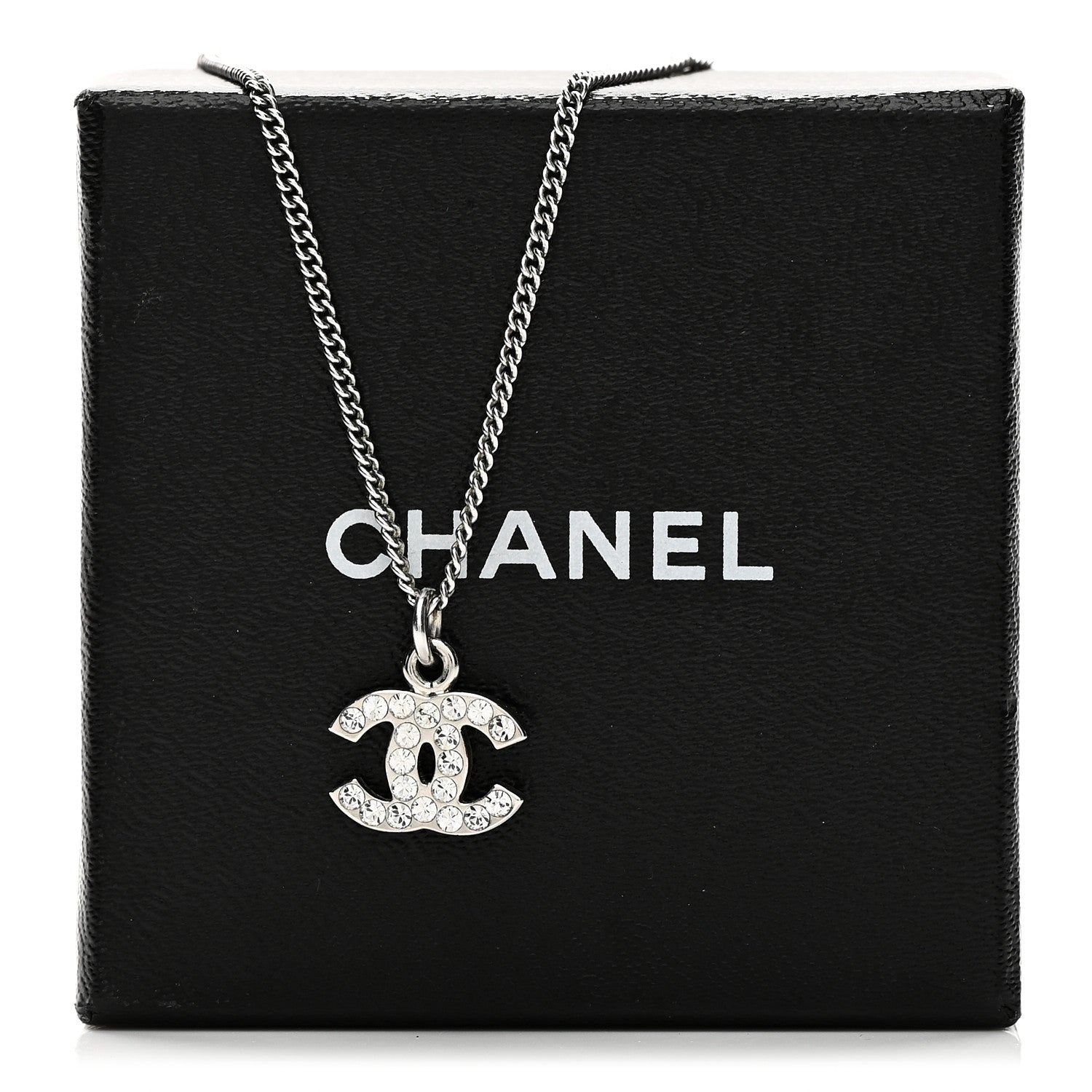 Chanel Crystal Timeless CC Necklace Silver 5 of 5