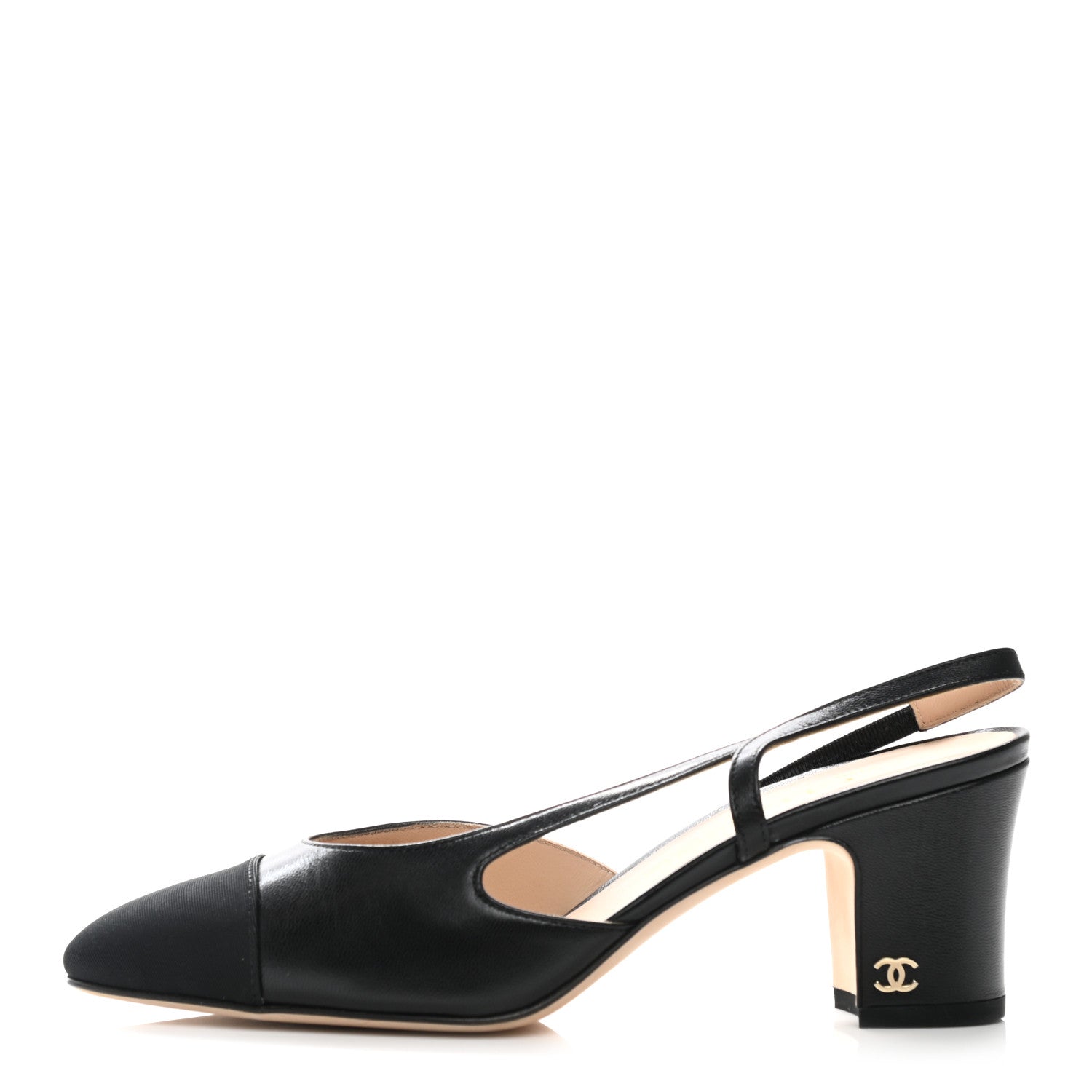 Chanel Goatskin Grosgrain Cap Toe CC Slingback Sandals 36.5 Black 1 of 9