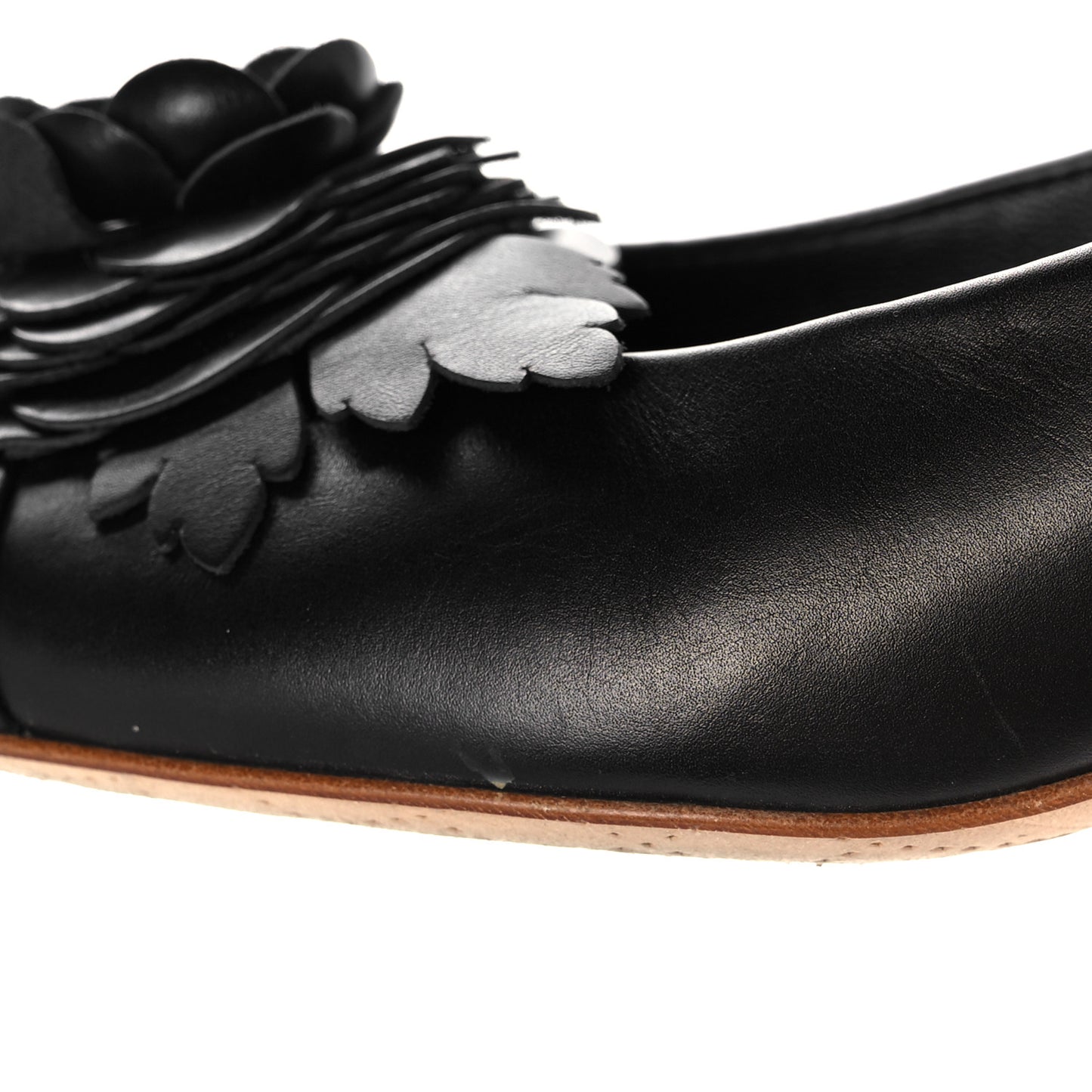 Calfskin Pearl Camellia Pumps 36 Black Gold