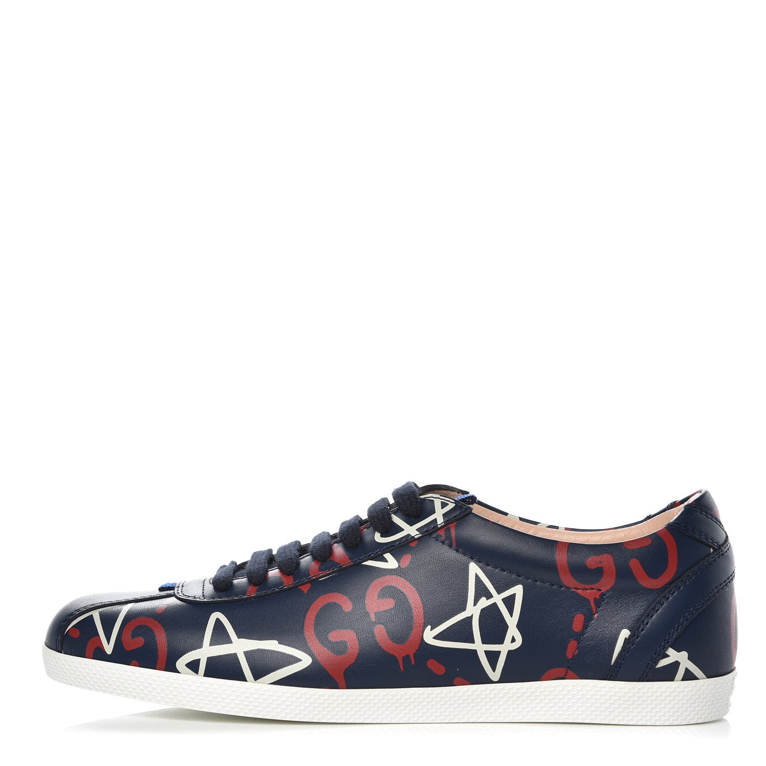 Gucci Calfskin GucciGhost Print Womens Low Top Sneakers 36 Blue Agata Hibiscus Red 1 of 10