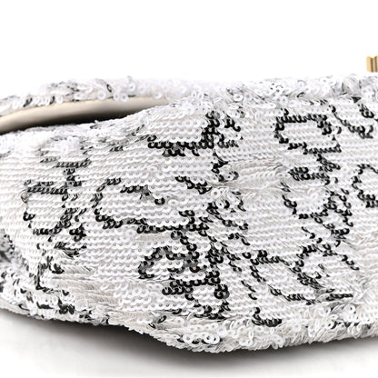Chanel Sequin Logo Medium Flap White Black 10 of 11
