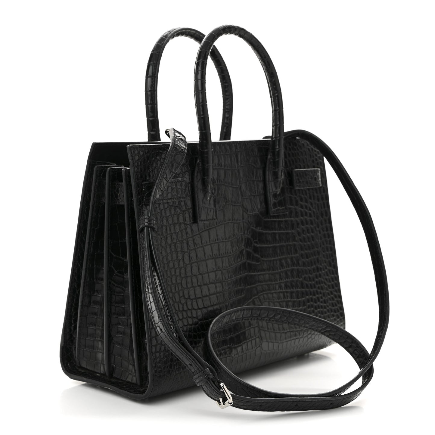 Calfskin Crocodile Embossed Baby Sac De Jour Black