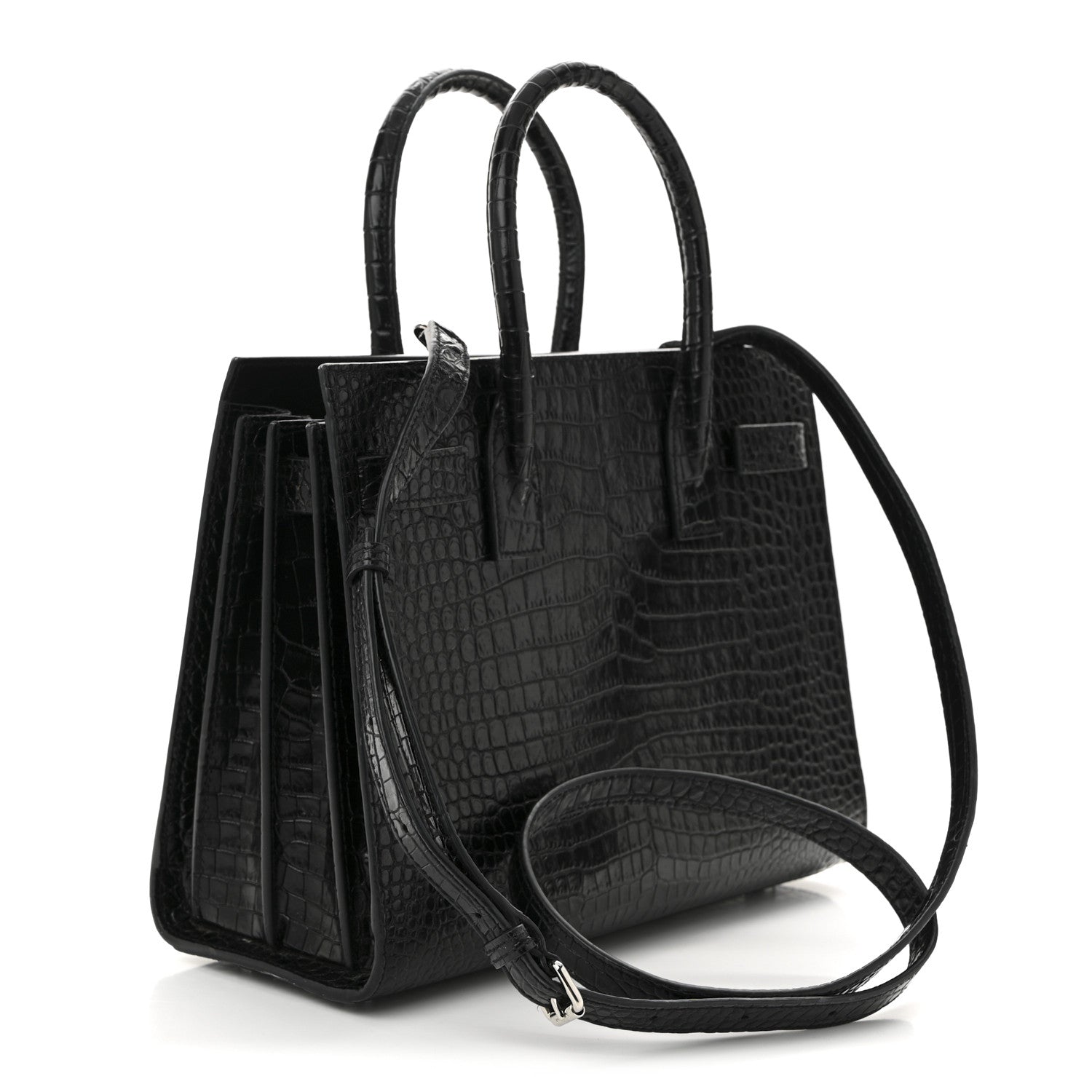 Saint Laurent Calfskin Crocodile Embossed Baby Sac De Jour Black 3 of 13